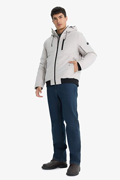 DeFacto Παλτό με κουκούλα με φερμουάρ και τσέπες - Ριμπ μανίκι και στρίφωμα C6484AX24AU