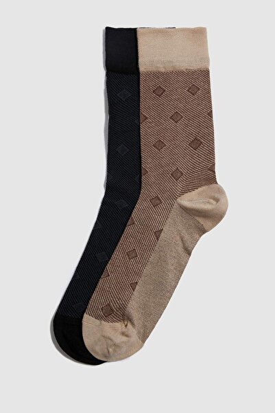 DeFacto Men's Seamless 2-Piece Mercerized Cotton Premium Long Socks E7861Axns