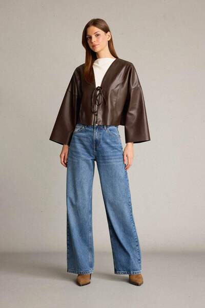 DeFacto Μπουφάν από συνθετικό δέρμα με δέσιμο μπροστά G6248AX25WN