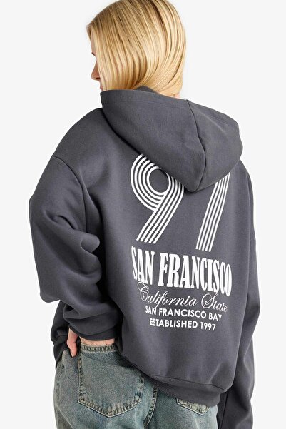 DeFacto Coool Overshirt Fit Kapuzen-Sweatshirt mit Aufdruck, dick, G0180AX25WN