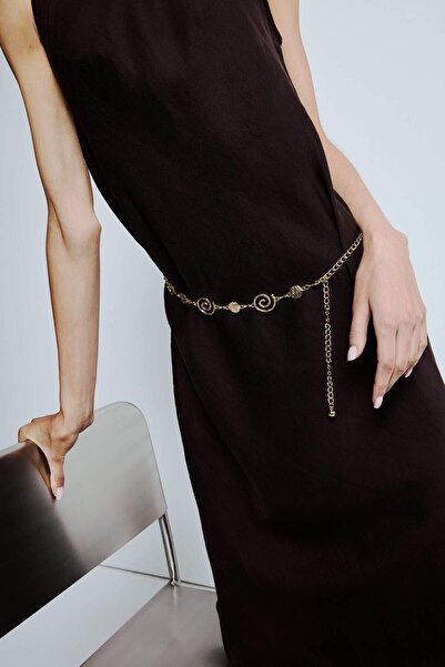 DeFacto Women's Gold Spiral Themed Metal Chain Belt G3687Axns