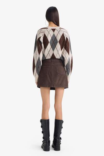 DeFacto A-Line Regular Waist Corded Fabric Velvet Mini Skirt G4077Ax25Wn