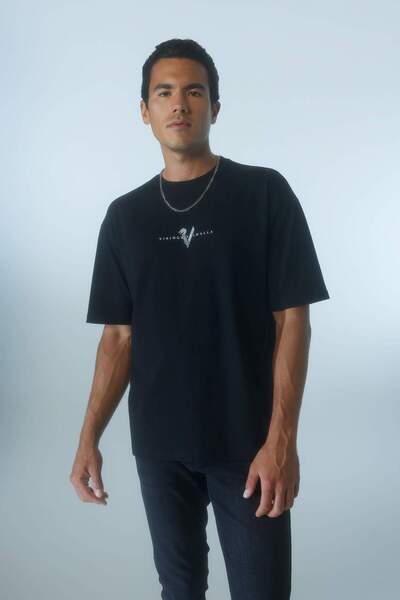 DeFacto Vikings Valhalla Oversize με φαρδύ λαιμόκοψη με στάμπα με κοντομάνικο μπλουζάκι A6308AX23SM