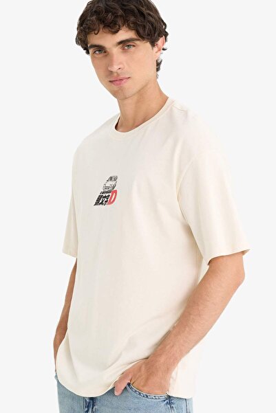 DeFacto 100 % Baumwolle Initial D Boxy Fit Rundhals-Kurzarm-T-Shirt F4231AX25SM