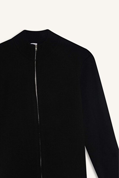 DeFacto Černá Standard Fit Regular Cut Stojánek Límec na zip Pletený Cardigan C8158Ax24Au