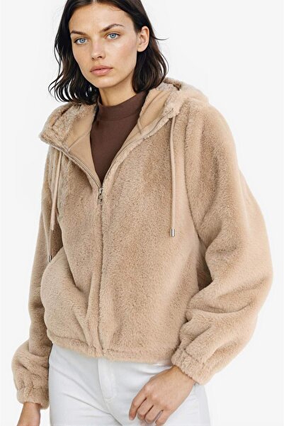 DeFacto Regular Fit Fleece Lined Hooded Zippered Faux Fur Jacket F2148Ax25Wn