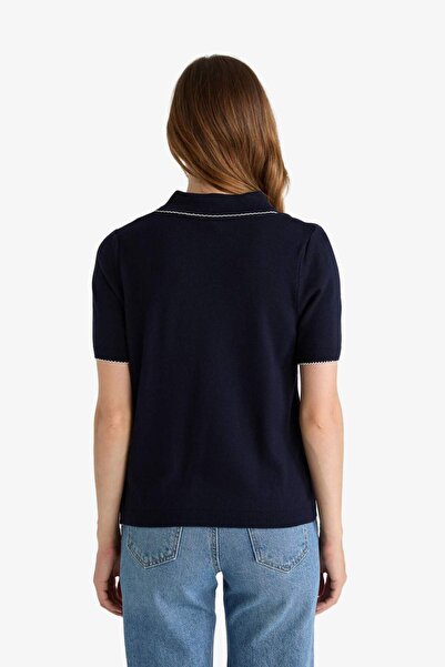 DeFacto Regular Fit Strickpullover mit Polokragen und kurzen Ärmeln G0490AX25AU