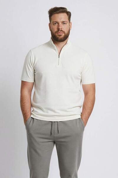 DeFacto Regular Fit Stand Collar Half Zipper Heavy Fabric Short Sleeve T-Shirt B6502Ax25Sp