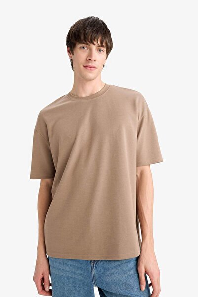 DeFacto Oversize Wide Fit No-Iron Crew Neck Short Sleeve Basic Plain Heavy Fabric T-Shirt X3926Az2
