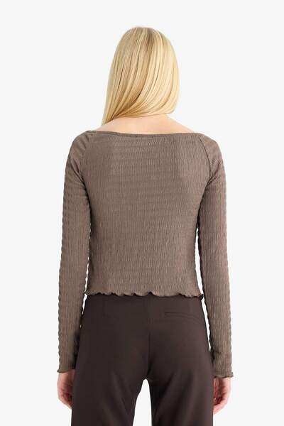 DeFacto Coool Flare Fit Wrinkle Front Tie-Up Long Sleeve Blouse G3007Ax25Wn