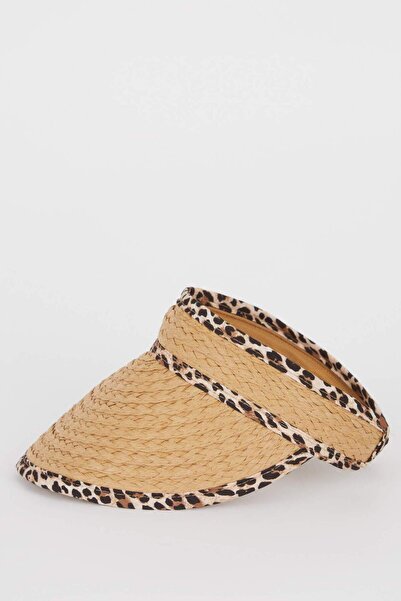 DeFacto Kadın Leopar Desenli Hasır Vizör Şapka