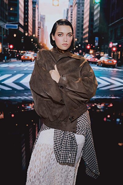 DeFacto Afra x Dad Fit Πόλο Μπουφάν με φερμουάρ από σουέτ F9502AX25AU