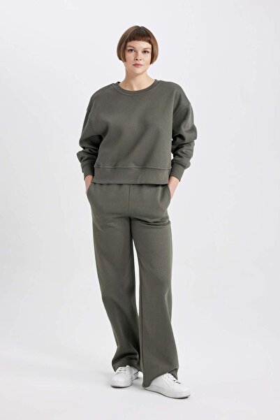 DeFacto Straight Fit Kalın Eşofman Altı Beli Lastikli Cepli Yüksek Bel Basic Düz B8571AX24WN