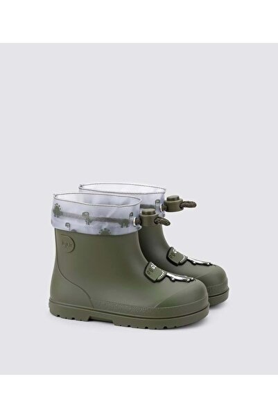 IGOR Cc336-042 Mendi Dino Borrego Khaki Boys' Rain Boots with Fur Inside