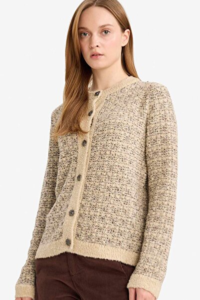 DeFacto Regular Fit Pattern Crew Neck Buttoned Knitwear Cardigan D7671Ax24Wn