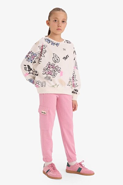 DeFacto Φούτερ για κορίτσια Oversize Wide Fit Crew Neck 3D εμπριμέ D3113A824WN