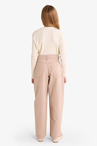 DeFacto Παντελόνι για κορίτσια με φαρδιά εφαρμογή λεοπάρ με λεπτομέρεια από γαμπαρντίνα G3696A825WN