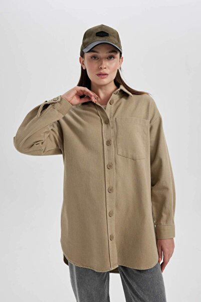 DeFacto Relax Fit Basic μακρυμάνικο πουκάμισο από γκαμπαρντίνα A6474AX23AU