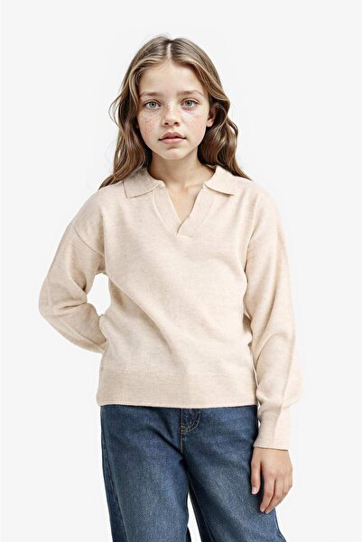 DeFacto Standard Fit Polo Neck Knitwear Beige Girls' Sweater E7738A8/Bg144