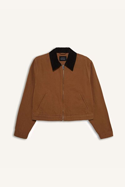 DeFacto Regular Fit Contrast Collar Zippered Pocket Cotton Jacket Coat E6260Ax25Sp