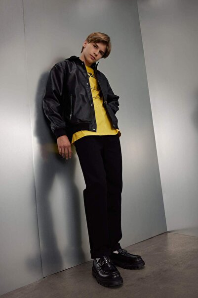 DeFacto Boys' Water Repellent Removable Hood College Collar Snap Closure Ribbed Sleeves Faux Fur Faux