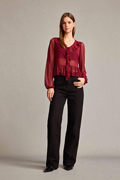 DeFacto Μακρυμάνικη μπλούζα σιφόν με λαιμόκοψη V G0331AX25SM