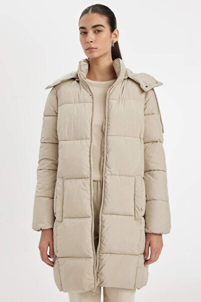 DeFacto Puffer Inflatable Long Coat Parka Water Repellent Regular Fit Removable Hood A1315Ax23Wn