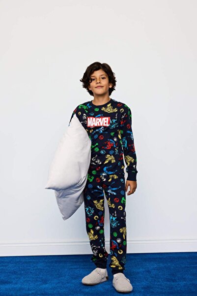 DeFacto Marvel Comics-Pyjama-Set für Jungen, langärmliges Oberteil, langer Unterteil, F1898A825AU