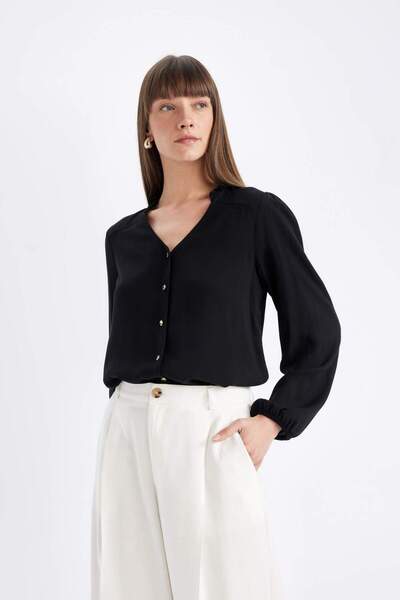 DeFacto Apache Collar Long Sleeve Basic Shirt - Regular Fit D1074Ax25Sp