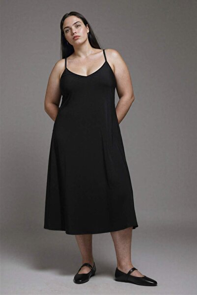 DeFacto V-Neck Modal Strap Midi Dress F6466Ax25Sm