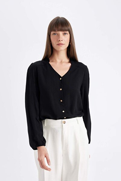 DeFacto Apache Collar Long Sleeve Basic Shirt - Regular Fit D1074Ax25Sp