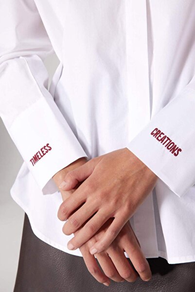 DeFacto Sorbe x Oversize Wide Fit Βαμβακερό εμπριμέ μακρυμάνικο λευκό πουκάμισο E0654AX24WN