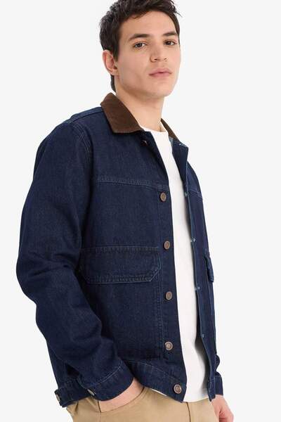 DeFacto 100% pamut Slim Fit karcsúsított szabású kontrasztos galléros szezonális tavaszi farmerdzseki E5490AX25SP