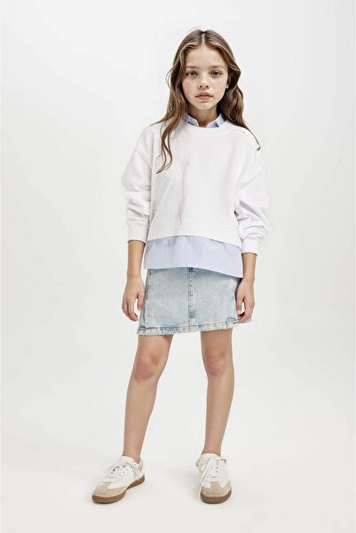 DeFacto Lány fehér Relax Fit Crew nyakú gombos pulóver 3173831