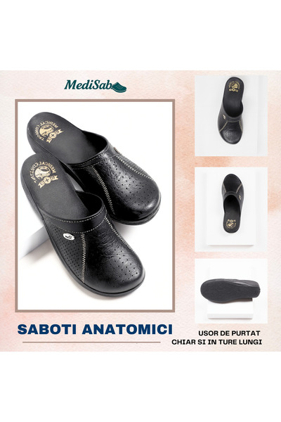 MediSab - Ultra-light anatomical medical clogs, -leather, black -103i 39