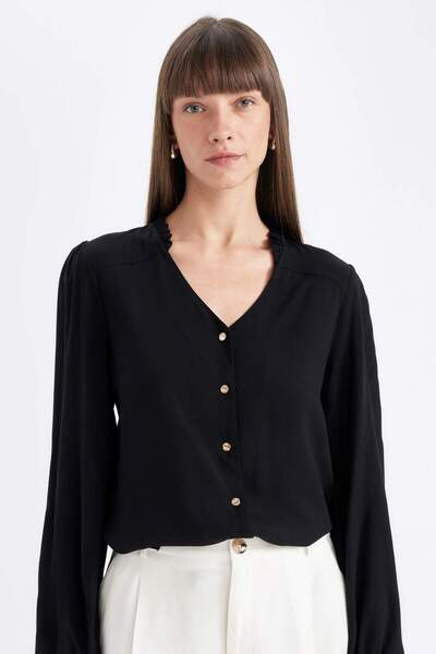 DeFacto Apache Collar Long Sleeve Basic Shirt - Regular Fit D1074Ax25Sp