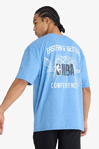 DeFacto 100% βαμβάκι DeFactoFit NBA Wordmark Oversize Μπλουζάκι με κοντό μανίκι με φαρδύ λαιμό E8750AX25AU