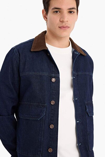 DeFacto 100% pamut Slim Fit karcsúsított szabású kontrasztos galléros szezonális tavaszi farmerdzseki E5490AX25SP