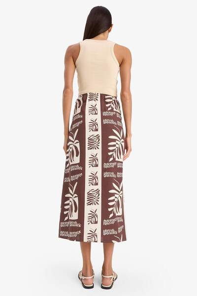 DeFacto Βαμβακερή φούστα παραλίας με κανονική εφαρμογή με τροπικό σχέδιο-Fall in Love E1169AX25SM