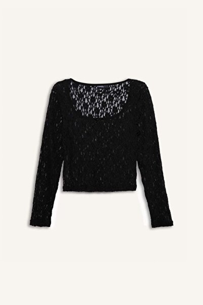 DeFacto Coool Round Neck Fitted Lace Long Sleeve Blouse E7614Ax25Sp