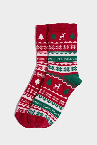 DeFacto Детски памучни дълги чорапи с коледна тематика, 2 чифта в кутия G3929A8NS