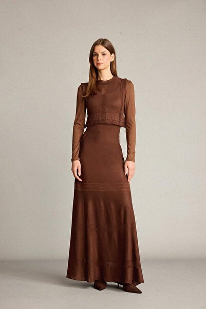 DeFacto Σετ 2 πλεκτά με βελονάκι Crew λαιμόκοψη αμάνικη μπλούζα με ελαστική μέση μάξι φούστα F7466AX25HS