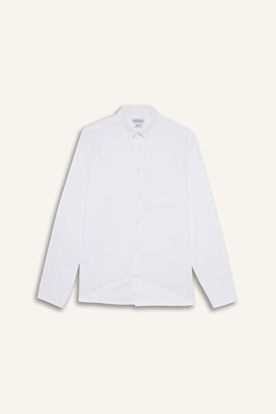 DeFacto Βαμβακερό πουκάμισο με μακρυμάνικη λαιμόκοψη με λεπτή εφαρμογή