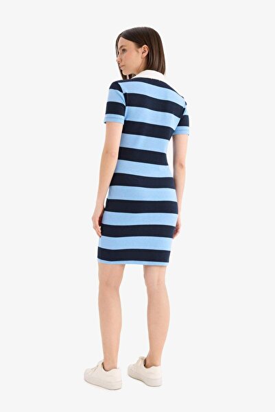 DeFacto Μίνι φόρεμα με κοντό μανίκι Bodycon Bodycon με γιακά πόλο με ριγέ ραβδώσεις E5701AX25SP