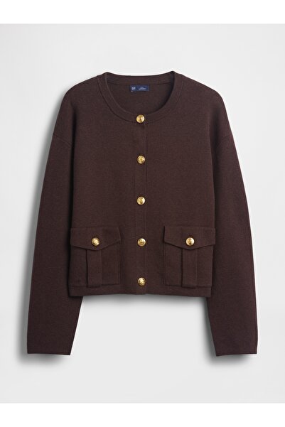 GAP Kadın Kahverengi Pocket Cardigan Kazak