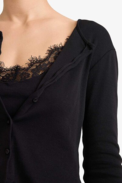 DeFacto εφαρμοστό Μπλουζάκι με μακρυμάνικο μπλουζάκι με λαιμόκοψη με ραβδώσεις G6337AX25WN