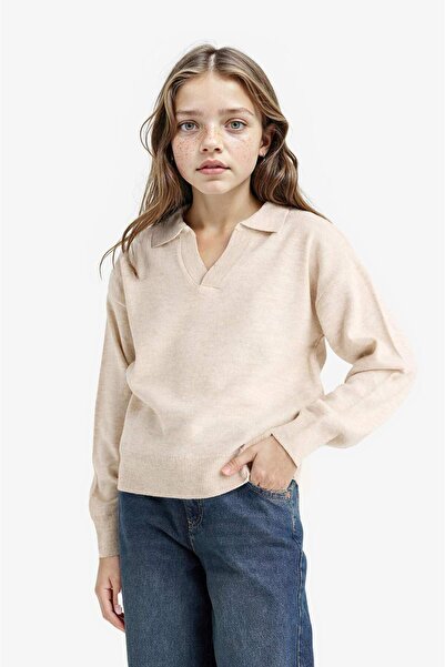 DeFacto Standard Fit Polo Neck Knitwear Beige Girls' Sweater E7738A8/Bg144
