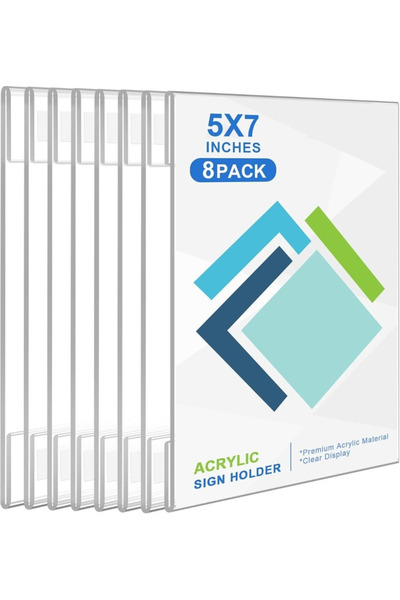 Slasa حامل لافتات أكريليك مثبت على الحائط (5 × 7 بوصة) 8 قطع من إطارات العرض الشفافة الرأسية