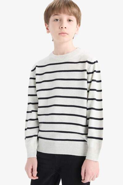 DeFacto Boy's Crew Neck Striped Sweater Sweater F0962A825Wn