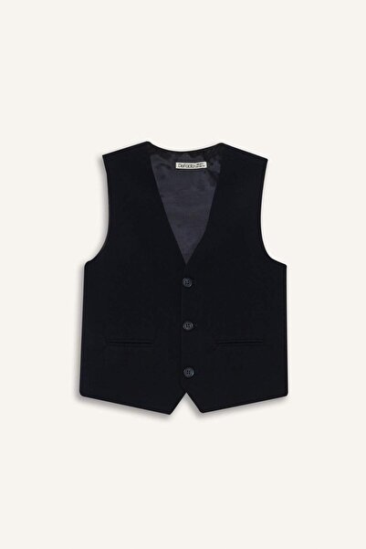 DeFacto Чоловічий дитячий шкільний жилет з ґудзиками та V-подібним коміром, чорний C7360A824AU